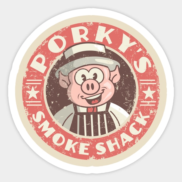 Porky's Smoke Shack BBQ Restaurant Retro Vintage Sticker by SilverfireDesign